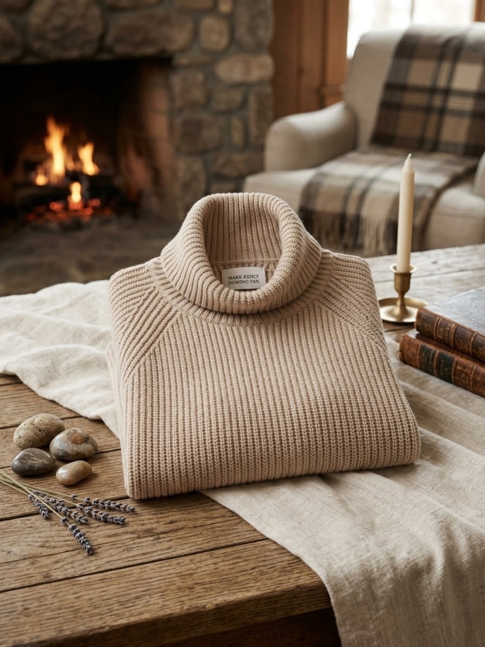 Mark Kenly Domino Tan 100% Merino Wool Turtleneck Sweater - Size XS